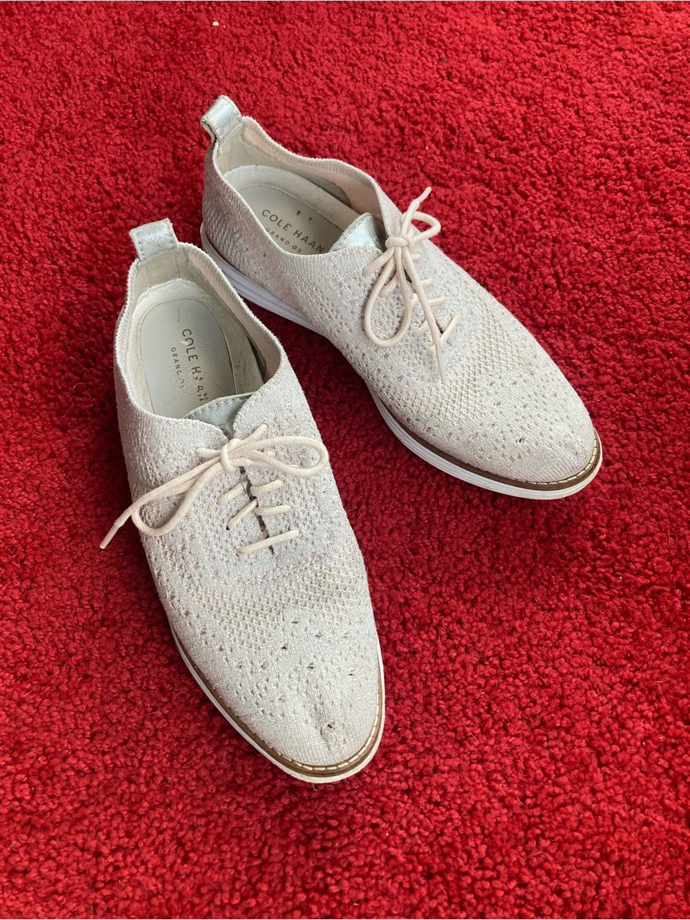 Cole Haan Cream Knit Lace-Up Derby Sneakers